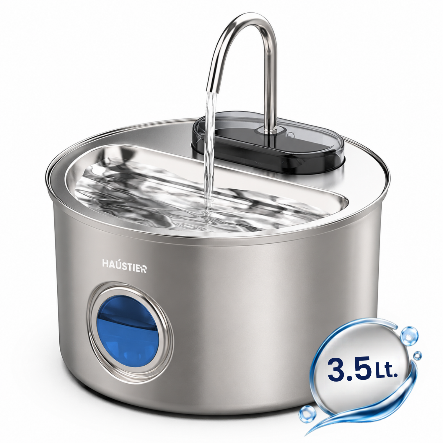 Haustier WF009LS-M Otomatik Kedi Su Çeşmesi,Kedi Su Sebili, Su Pınarı 3.5Lt Geniş Hazne, SUS304 Çelik, Ultra Sessiz, Çok Katmanlı Filtrasyon, Pencereli Metal Tasarım
