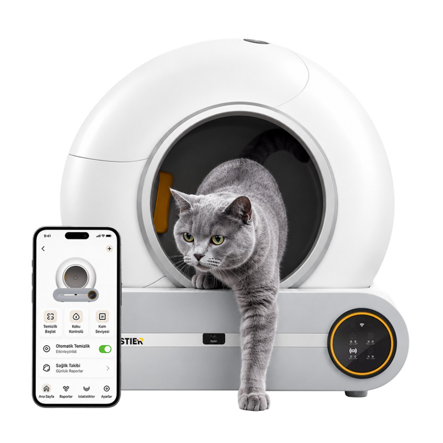 Haustier MSP01 Akıllı Otomatik Kedi Tuvaleti, Uzaktan Kontrol, 65lt Hazne, 9lt Çöp haznesi-İyonizer Kötü Koku Giderici, Ağırlık sensörlü